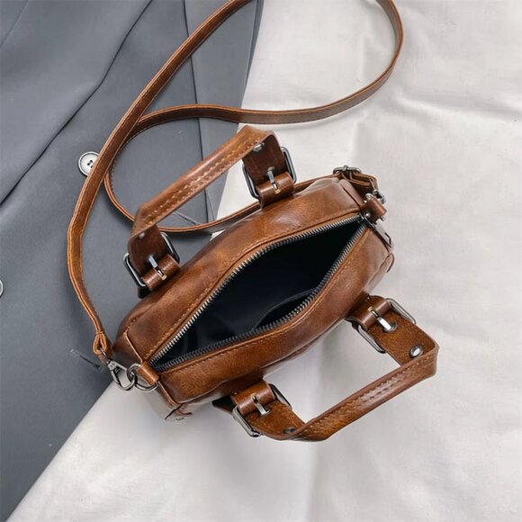 Retro PU Leather Rivet Crossbody Top Handle Mini Saddle Bag 3 Colors - Picture 2 of 16